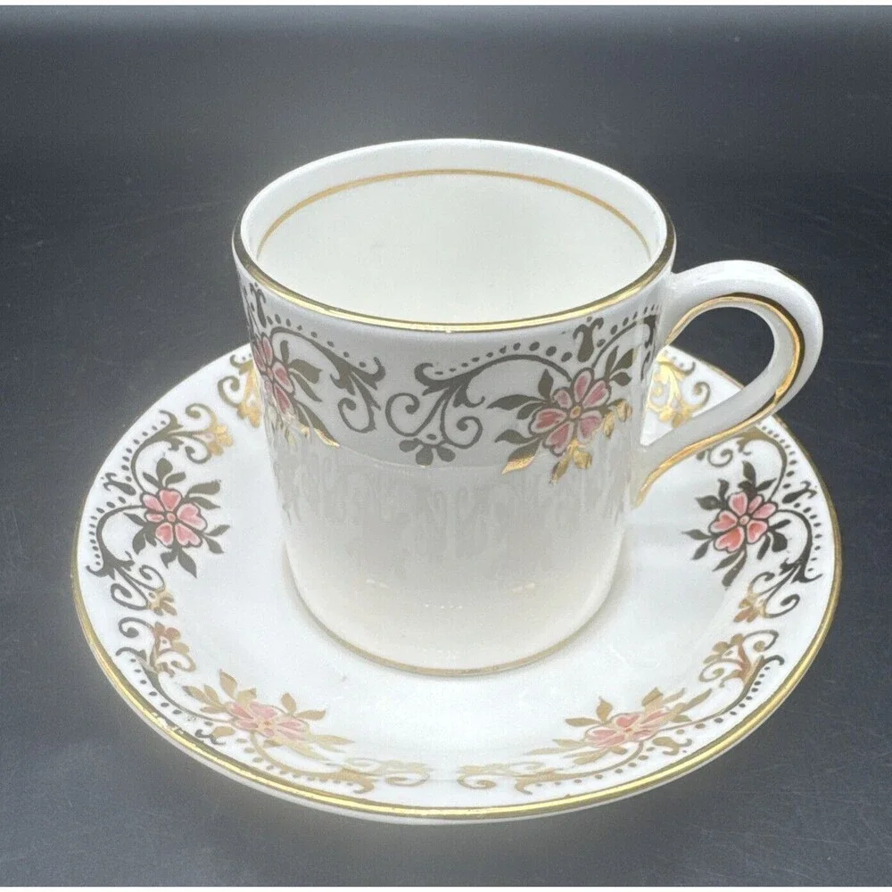 Paragon By Appointment Her Majesty Queen PINK Floral Gold Demitasse Cup & Saucer